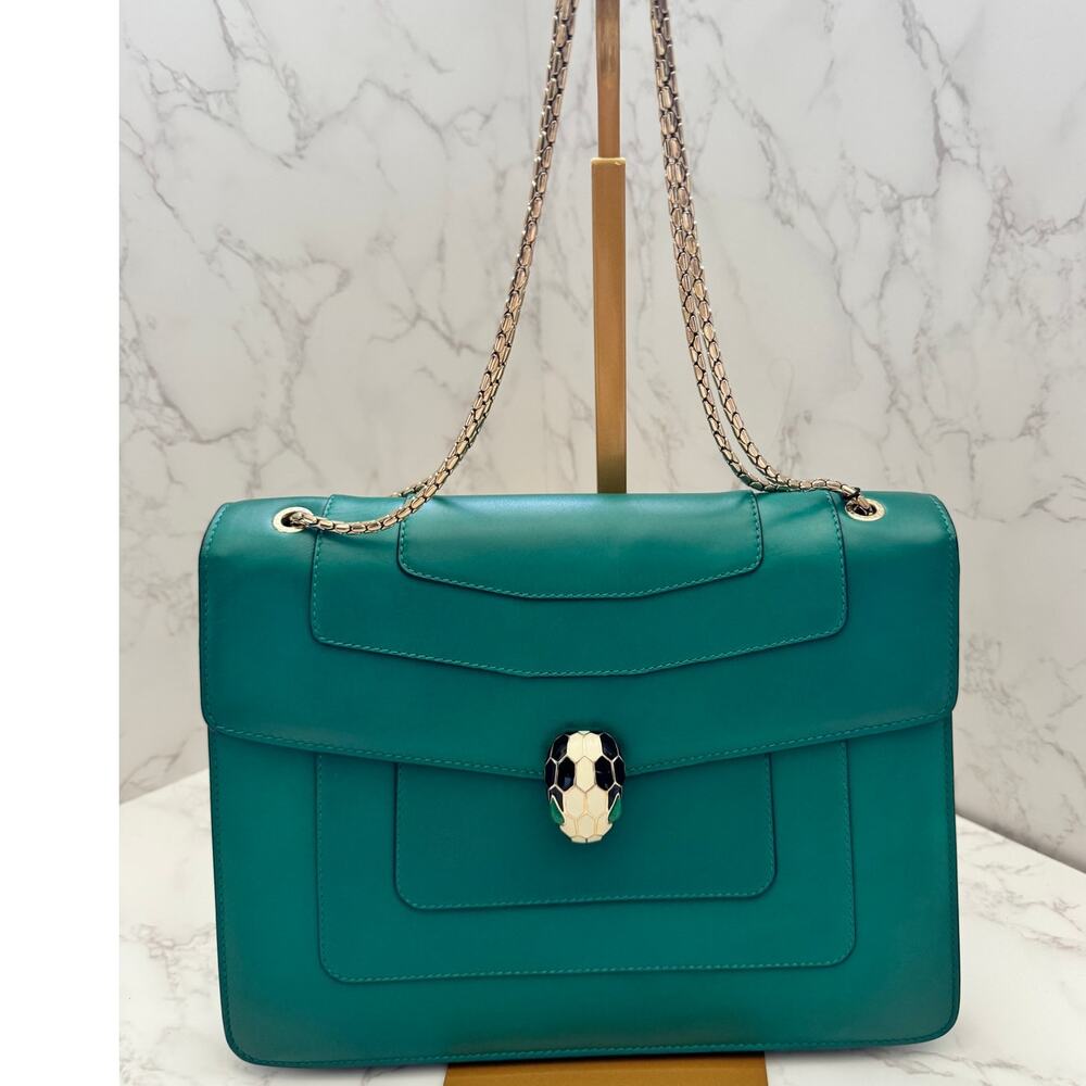Bvlgari Serpenti Forever Bag in Green Teal with Purple Interior